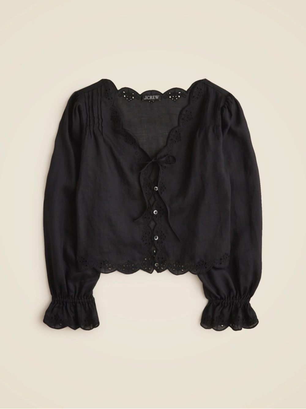 J. Crew Black Eyelet-Trim Peasant Blouse